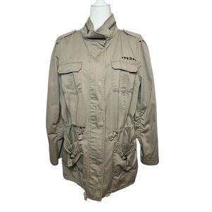 Black Rivet Green Olive Utility Khaki Military Cargo Jacket Size 1X Full Zipper